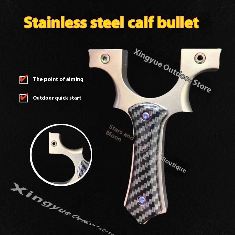 Metal Stainless Steel 304 Small Bull Slingshot High Precision Powerful Sharp Angle Flat Leather Bow Outdoor Adult Slingshot