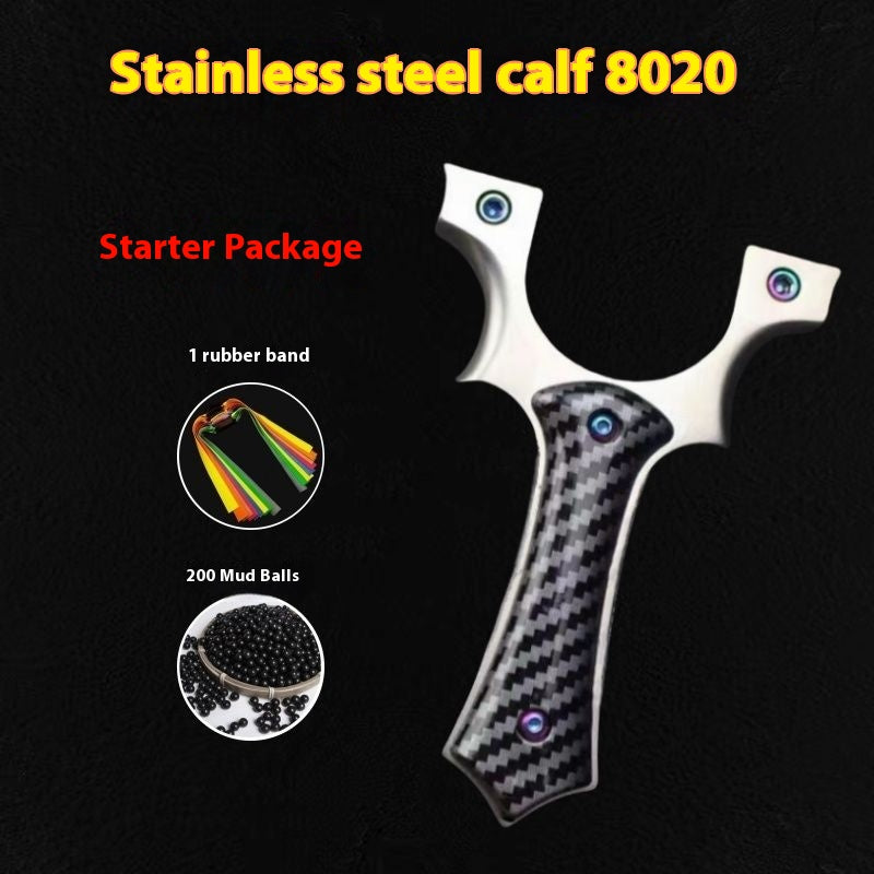 Metal Stainless Steel 304 Small Bull Slingshot High Precision Powerful Sharp Angle Flat Leather Bow Outdoor Adult Slingshot