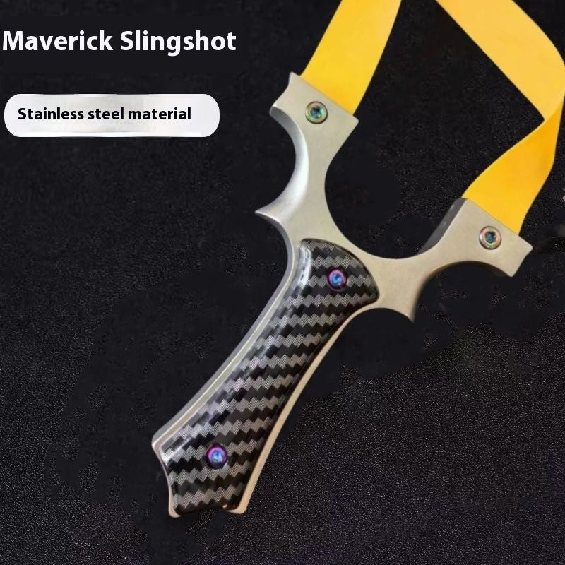 Metal Stainless Steel 304 Small Bull Slingshot High Precision Powerful Sharp Angle Flat Leather Bow Outdoor Adult Slingshot