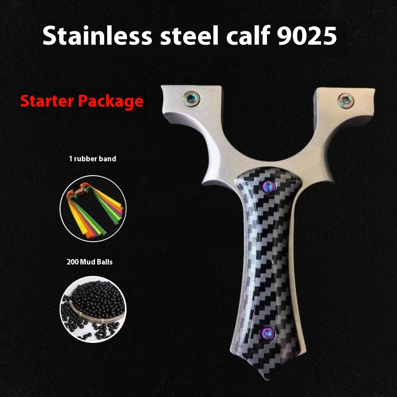 Metal Stainless Steel 304 Small Bull Slingshot High Precision Powerful Sharp Angle Flat Leather Bow Outdoor Adult Slingshot