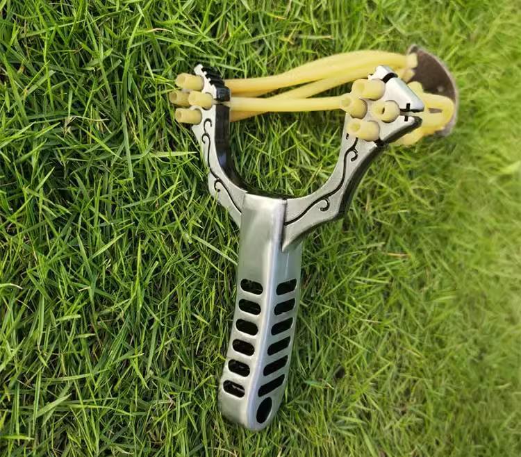 Stainless Steel Metal Four Card Eight Strand Military Slingshot Fork High Elasticity Round Rubber Band Traditional Card Ball Competition High Precision Bow