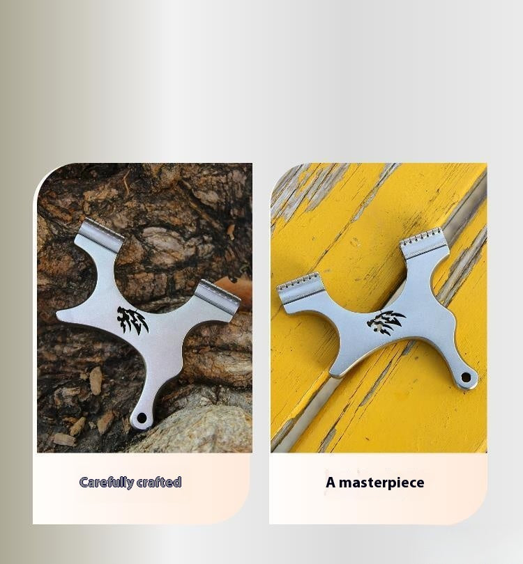 Dragon Tooth Wolf Head Small Crooked Handle Pocket Bow Palm Treasure Titanium Alloy Wire Cutting Bow Head No Binding Stainless Steel Flat Leather Competition Bow