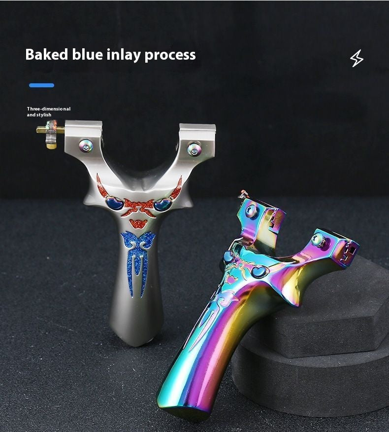 New Demon Little Monster Flat Band Slingshot Fast Compression Titanium Aluminum Alloy Outdoor Competition Colorful Slingshot Practical Wide Band Bow
