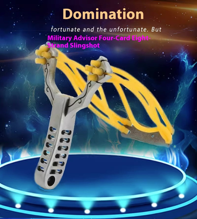 Stainless Steel Metal Four Card Eight Strand Military Slingshot Fork High Elasticity Round Rubber Band Traditional Card Ball Competition High Precision Bow