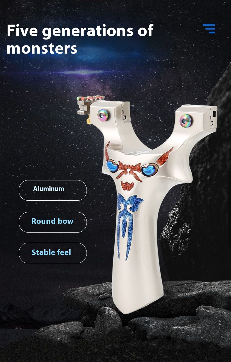 New Demon Little Monster Flat Band Slingshot Fast Compression Titanium Aluminum Alloy Outdoor Competition Colorful Slingshot Practical Wide Band Bow
