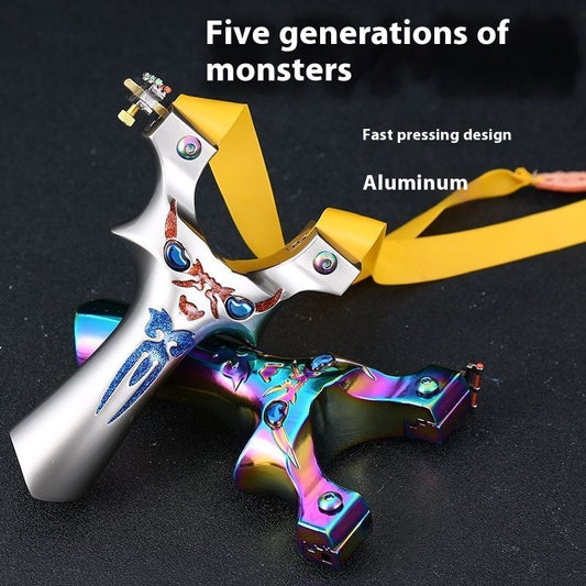New Demon Little Monster Flat Band Slingshot Fast Compression Titanium Aluminum Alloy Outdoor Competition Colorful Slingshot Practical Wide Band Bow