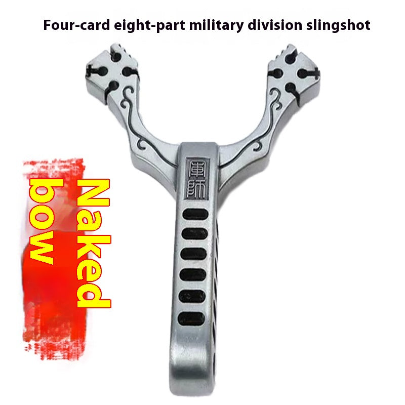 Stainless Steel Metal Four Card Eight Strand Military Slingshot Fork High Elasticity Round Rubber Band Traditional Card Ball Competition High Precision Bow