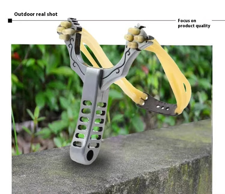 Stainless Steel Metal Four Card Eight Strand Military Slingshot Fork High Elasticity Round Rubber Band Traditional Card Ball Competition High Precision Bow