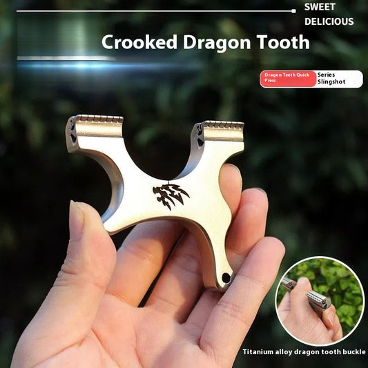 Dragon Tooth Wolf Head Small Crooked Handle Pocket Bow Palm Treasure Titanium Alloy Wire Cutting Bow Head No Binding Stainless Steel Flat Leather Competition Bow