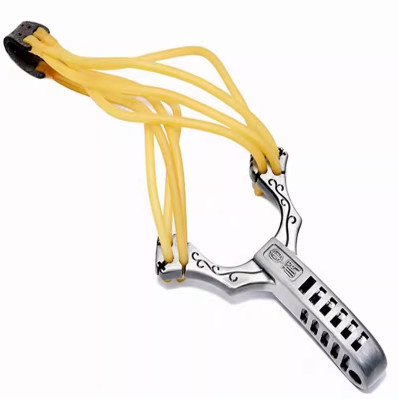 Stainless Steel Metal Four Card Eight Strand Military Slingshot Fork High Elasticity Round Rubber Band Traditional Card Ball Competition High Precision Bow