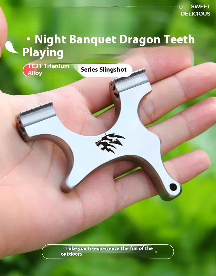 Dragon Tooth Wolf Head Small Crooked Handle Pocket Bow Palm Treasure Titanium Alloy Wire Cutting Bow Head No Binding Stainless Steel Flat Leather Competition Bow