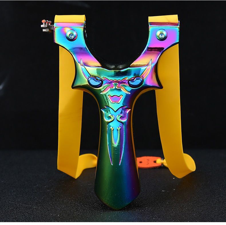 New Demon Little Monster Flat Band Slingshot Fast Compression Titanium Aluminum Alloy Outdoor Competition Colorful Slingshot Practical Wide Band Bow