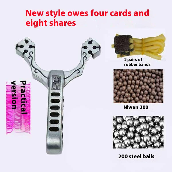 Stainless Steel Metal Four Card Eight Strand Military Slingshot Fork High Elasticity Round Rubber Band Traditional Card Ball Competition High Precision Bow