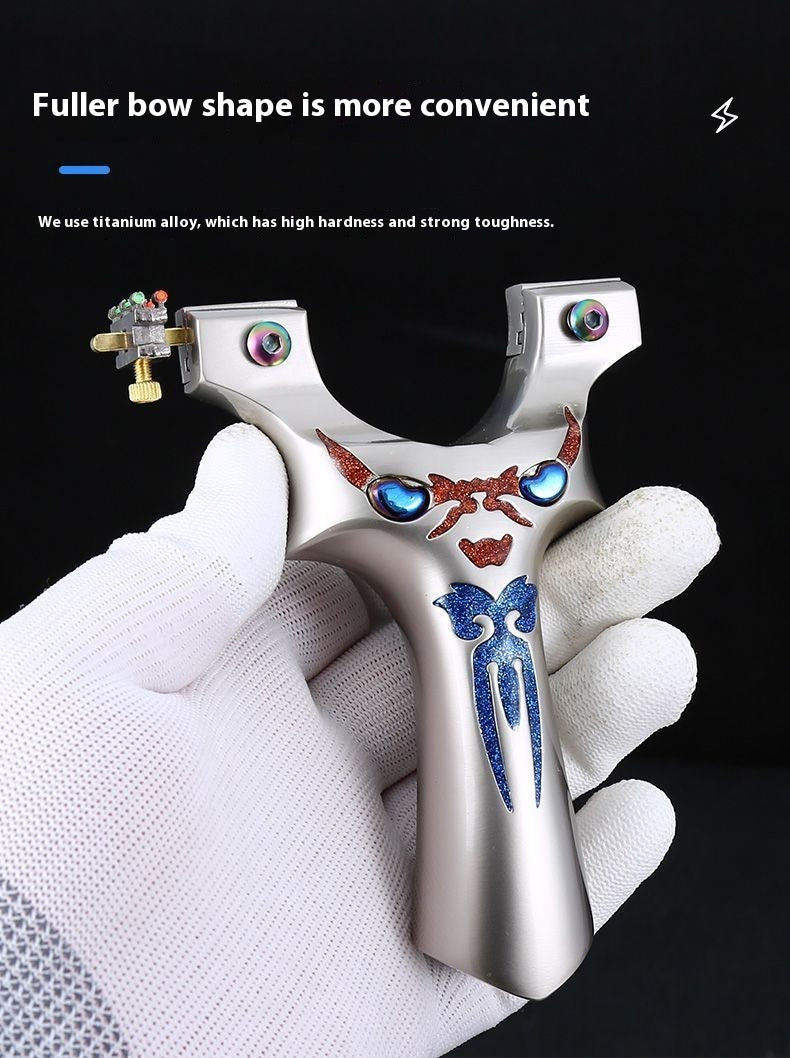 New Demon Little Monster Flat Band Slingshot Fast Compression Titanium Aluminum Alloy Outdoor Competition Colorful Slingshot Practical Wide Band Bow