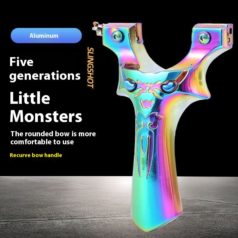 New Demon Little Monster Flat Band Slingshot Fast Compression Titanium Aluminum Alloy Outdoor Competition Colorful Slingshot Practical Wide Band Bow