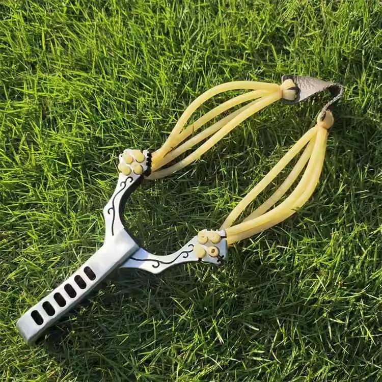 Stainless Steel Metal Four Card Eight Strand Military Slingshot Fork High Elasticity Round Rubber Band Traditional Card Ball Competition High Precision Bow