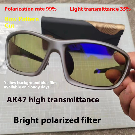 Fishing Glasses Fish Finder Glasses Polarized Sunglasses Yellow Bottom Brightening Glasses Blue Film Yellow Bottom