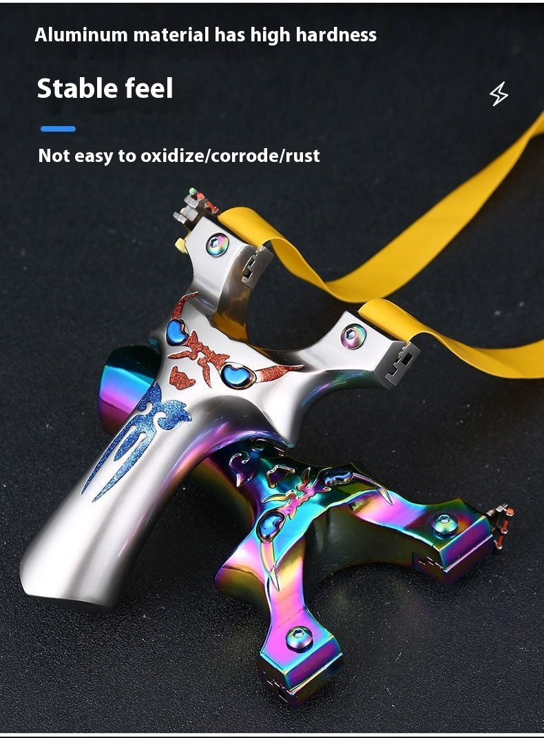 New Demon Little Monster Flat Band Slingshot Fast Compression Titanium Aluminum Alloy Outdoor Competition Colorful Slingshot Practical Wide Band Bow