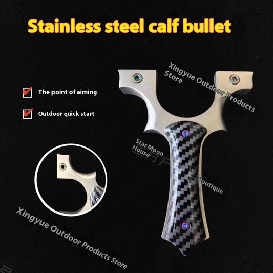 Metal Stainless Steel 304 Small Bull Slingshot High Precision Powerful Sharp Angle Flat Leather Bow Outdoor Adult Slingshot