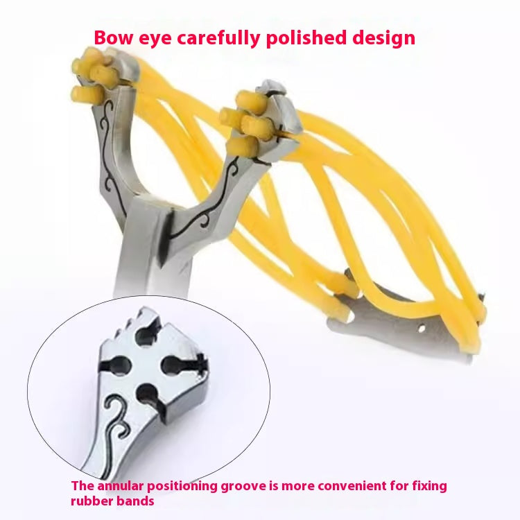 Stainless Steel Metal Four Card Eight Strand Military Slingshot Fork High Elasticity Round Rubber Band Traditional Card Ball Competition High Precision Bow